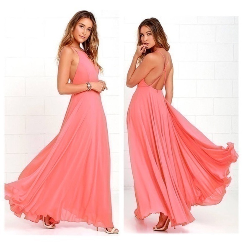 Lulu’s Mythical Kind of Love Coral Pink Maxi Dress AA27